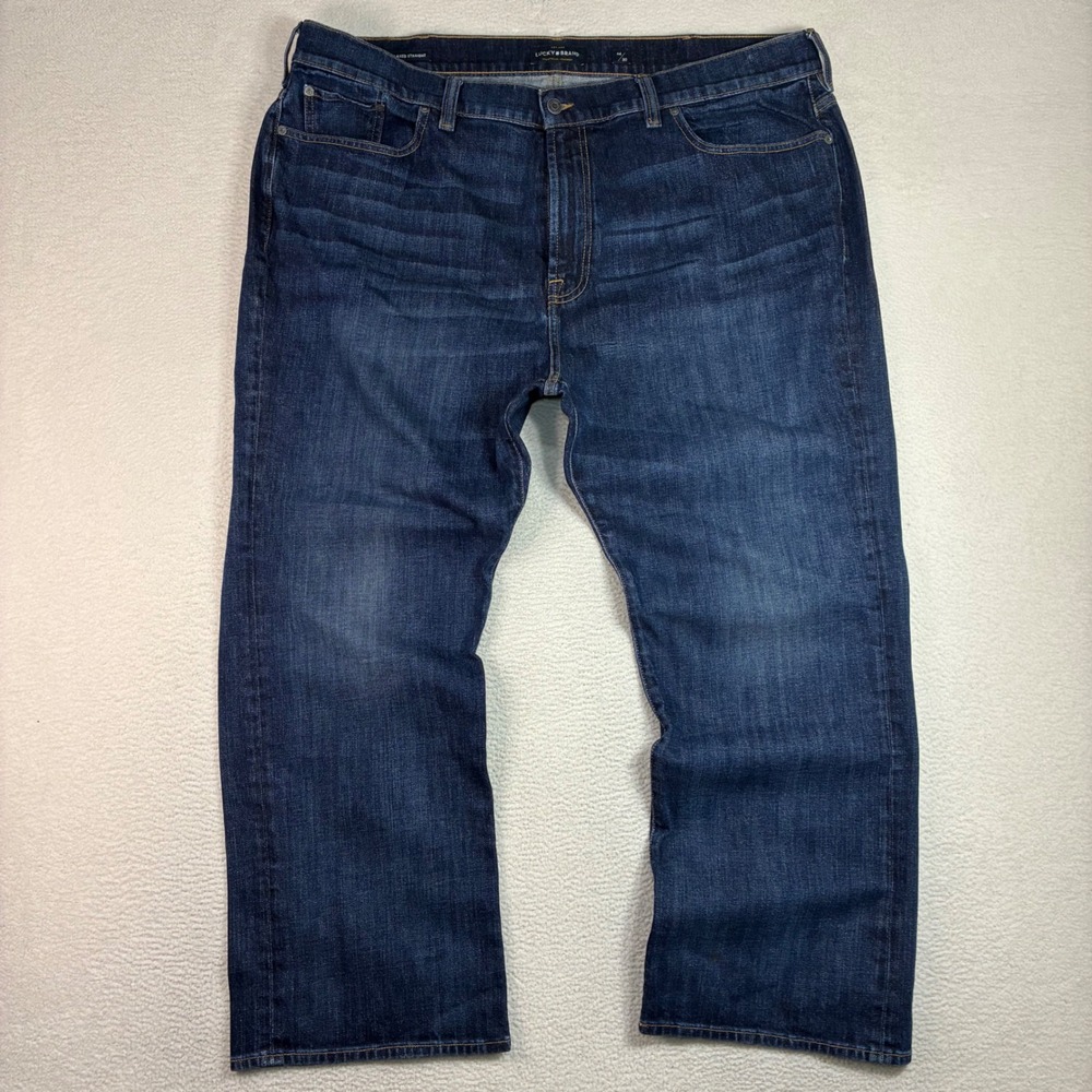 Lucky Brand 181 Relaxed Straight Jeans Men 44x30 Blue Faded Whiskered Denim